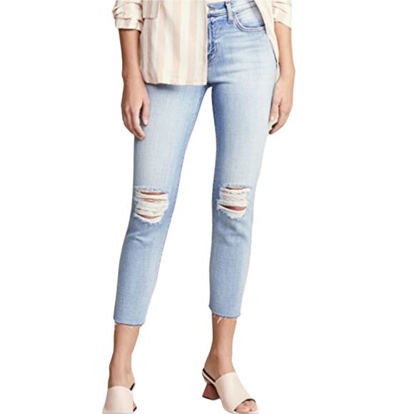 L'Agence El Matador High Rise Slim Distressed Raw Hem Jean Light Blue 25 NWT - Picture 2 of 13